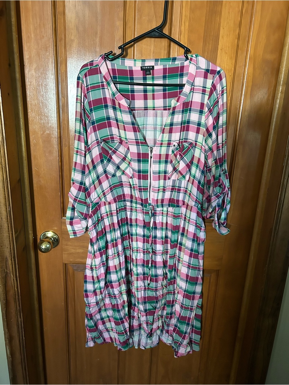 torrid Pink and Green Plaid Zip-Front Midi Dress